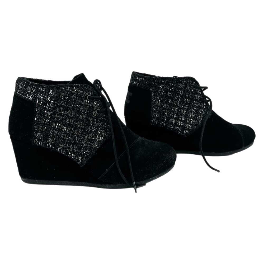 Toms Black Ankle Boots Lace-Up Round Toe Woven Wedge | Womens 9